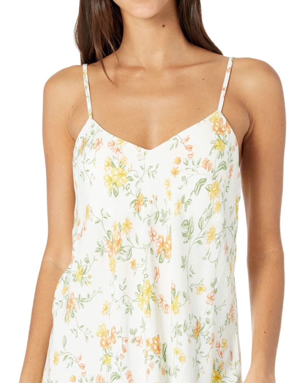 White Floral Tank Top with Yellow & Peach Blossoms